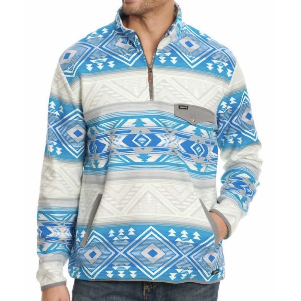 Rafter C Mens Pullover Sweater NWT XXL Blue White Aztec Western Winter 1/4 Zip